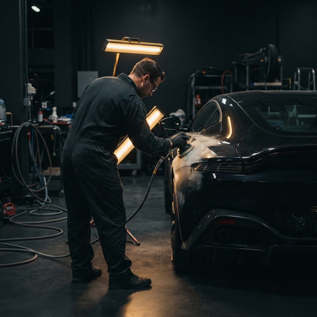 Technician repairing a vehicle at Top Cars Collision Center in Everett MA